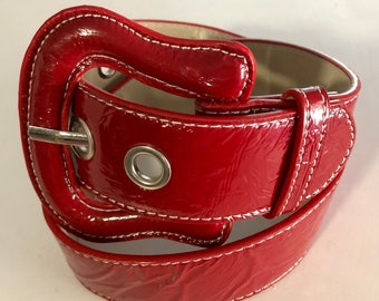 Vintage statement belt | large buckle | simple design | bright red | fashion Belt | | 1 3/4" wide