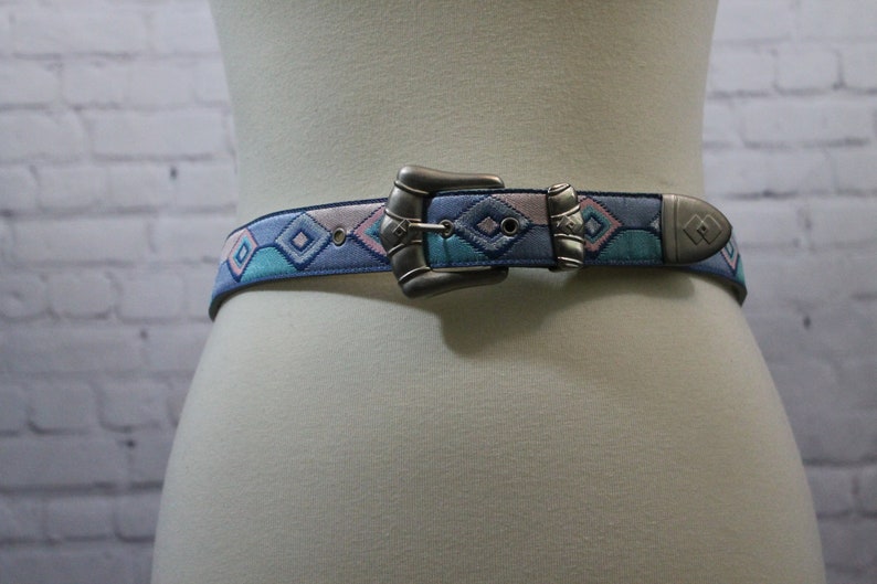 fashion belt pink and blue Colorful belt with Rhombus Shape with Trapezoid Siding| Square Buckle with 5 holes| Vintage ladies belt