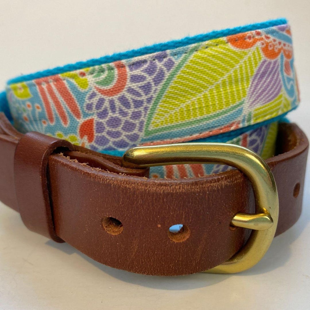 Colorful Eliza B. Leather & Fabric Belt With Brass Buckle  display picture 1