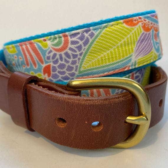 Colorful Eliza B. Leather & Fabric Belt With Brass Buckle  display picture 3