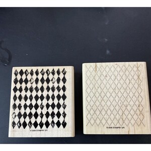 Stampin Up Diamond Background with Bar Stamp Wood Mounted Rubber Stamp Lot of 2
