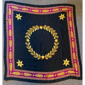 Large baroque scarf | Purple, black, gold | 44&quot; by 42 1/8&quot; | classic vintage scarf Ellen Tracy Vintage Scarf | square style | silk scarf