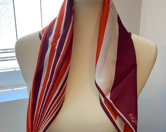 Vera Neumann Vintage Striped Scarf | Purple orange white | Vibrant Scarf | 70's Scarf | Vintage Scarf | Square Scarf | square style