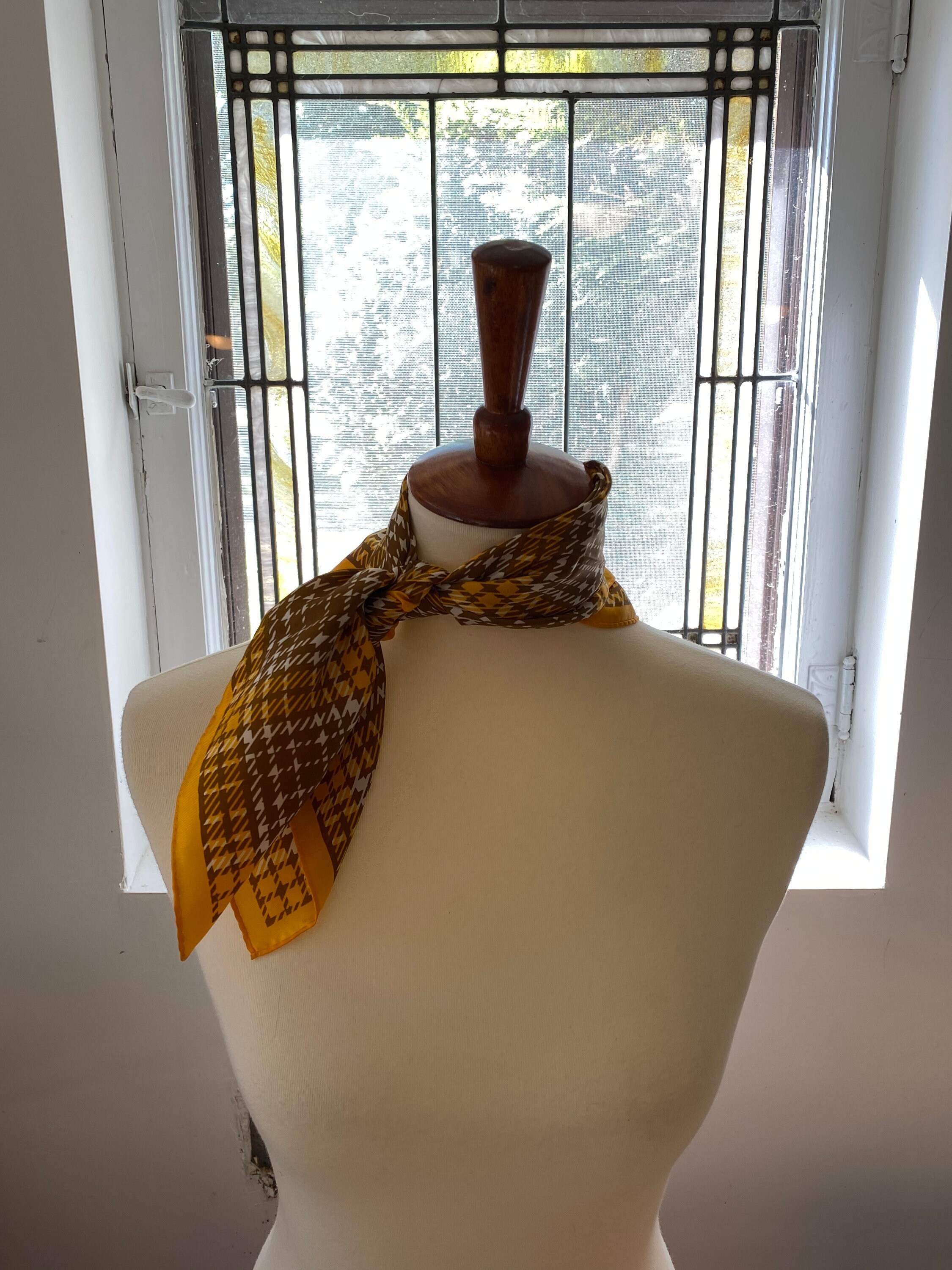Brown Houndstooth Scarf | Bright | Brown and Yellow | Square