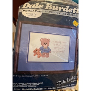 Dale Burdett Pitiful Pals Teddy Bear Cross Stitch Kit 8"x 5" Mat