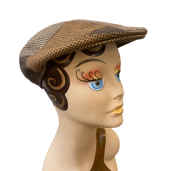 Vintage Houndstooth Patchwork Flat Cap Artisan Cr… - image 1