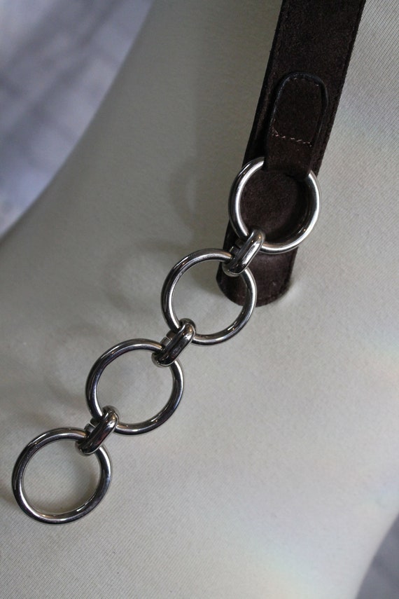 Vintage brown suede belt | silver chain buckle | … - image 2