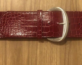 Vintage Ann Taylor Dark Brown Croc Embossed Leather Belt 