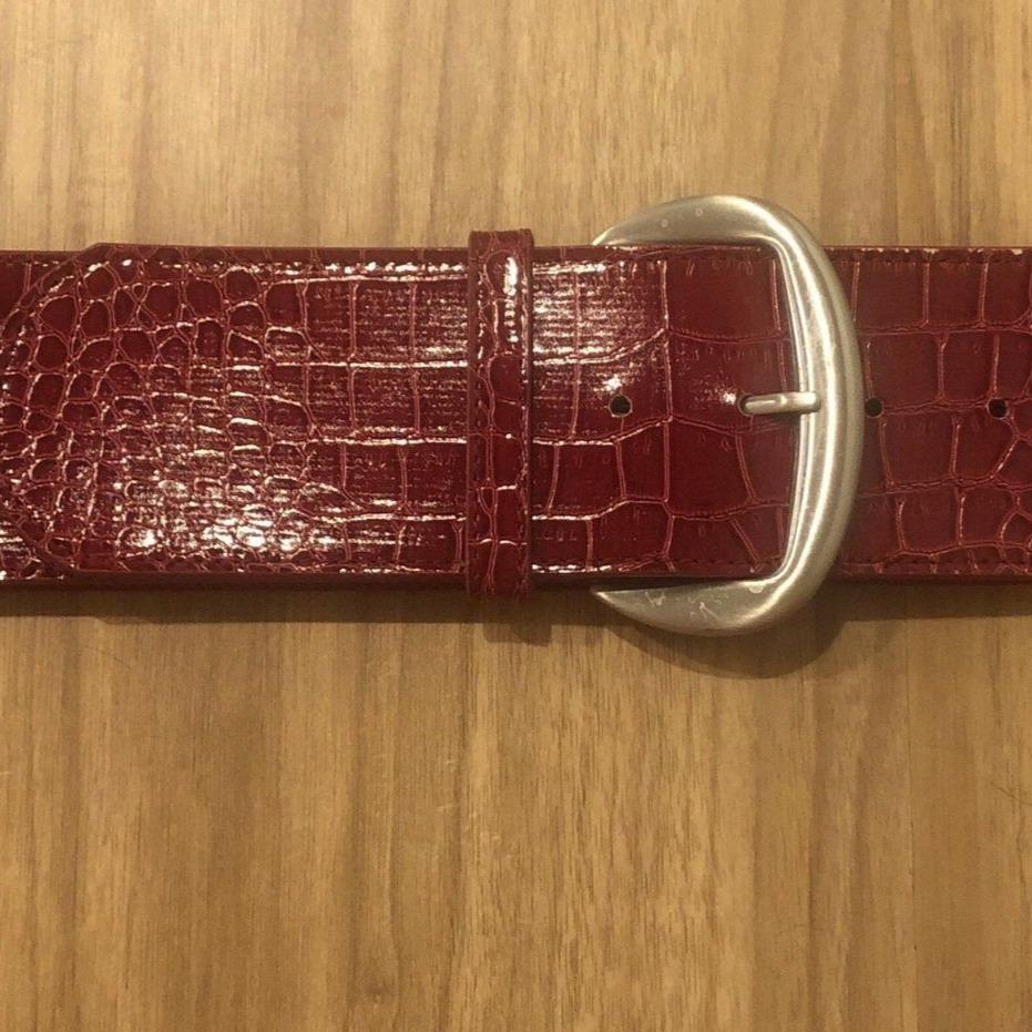 Ann Taylor Loft Red Croc Embossed Leather Belt With Silver  display picture 3
