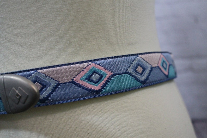 fashion belt pink and blue Colorful belt with Rhombus Shape with Trapezoid Siding| Square Buckle with 5 holes| Vintage ladies belt