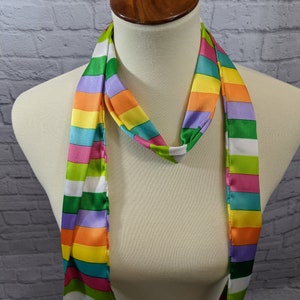 Rainbow Stripes | vintage Scarf | long scarf | colorful | bright cheerful scarf | striped scarf | bow | belt | headband | 60" x 5" |