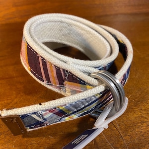 Plaid & Canvas D-Ring Belt By GAP  Adjustable  Size Small 38&quot; long