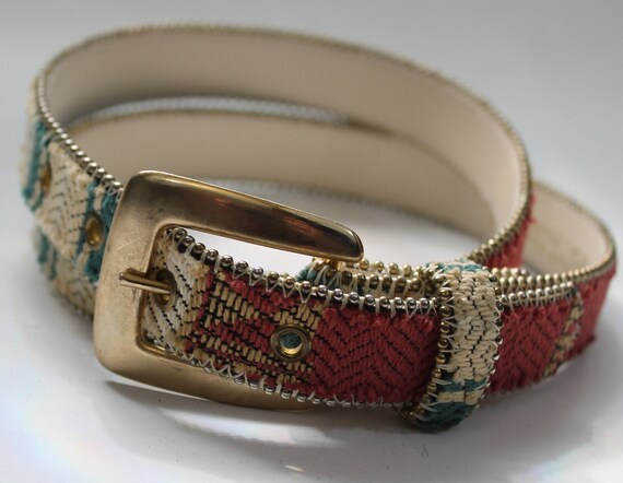 Vintage 80s Tapestry Belt | Embroidered Woven Design, ML - Etsy display picture 2