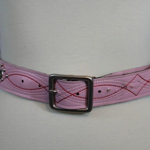 Pink Faux Leather Belt With Red Stitching & Silver Studs Size Small Cowboy