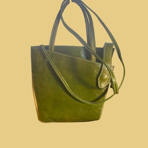 Barberini Green Genuine Leather Crossbody Bag With Dual Handles & Shoulder Strap