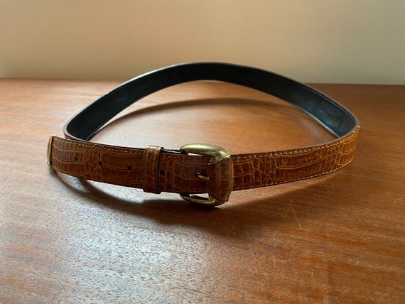 Vintage wide brown 100% genuine snakeskin  western style belt gold buckle; 31” Snake Brown Belts for Men for sale | eBay main image 4