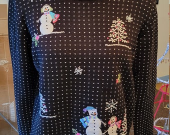 Vintage Ugly Christmas Sweater | Snow | Snowmen | Pullover | Christmas Sweater | Winter | Holiday | Christmas Trees |