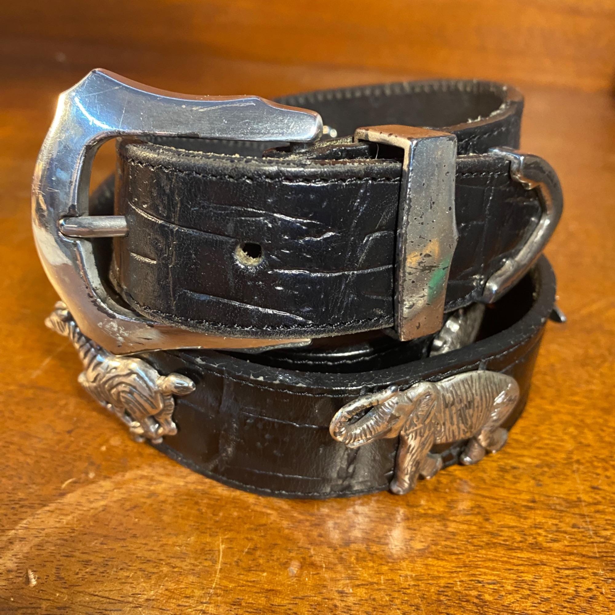 Honest size 28 animals Black Leather Belt with Silver Accents adjustable XS-S Honest Silver Animal Leather Belt Size 30. Dated 1992. | eBay main image 2