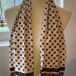 White Scarf | paisley floral Pattern | Patterned Scarf | Long Scarf | Silky Scarf | Headband | 48.5&quot; x  9&quot; |