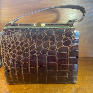 Vintage Brown Crocodile Embossed Leather Handbag Sterling Handbag Co.