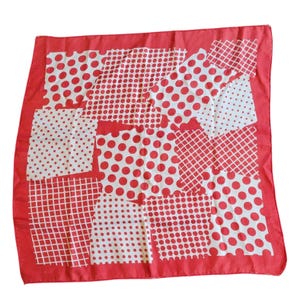 Vintage Red & White Polka Dot Patchwork Square Scarf 26&quot; x 26&quot;