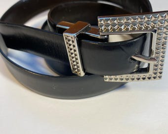 Hot Topic Size 32 Black Glitter Sparkle Belt Silver Stud  display picture 1