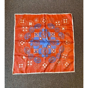 floral scarf | white, orange, blue | unique print | square scarf | head scarf | neckerchief