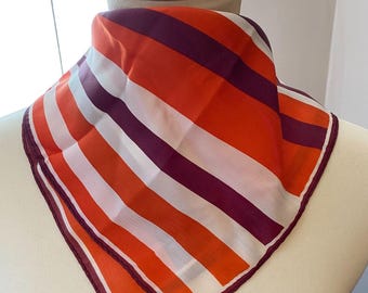 Vintage Vera Neumann Striped Fashion Square Scarf Orange & Red