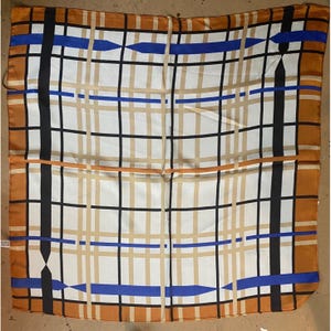 Vintage-Inspired Checkered Orange & Blue Scarf 60 Polyester 40 Silk Unisex 25” x 25”