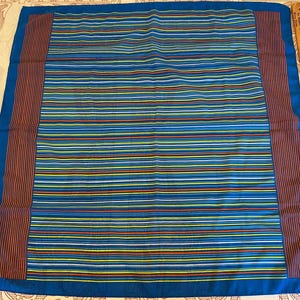 Vintage Silky Blue Multicolor Striped Sheer Scarf
