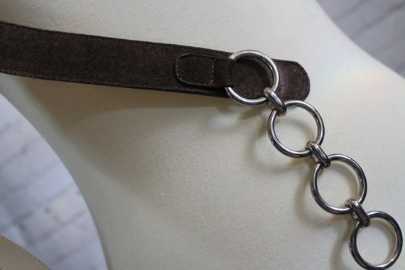Vintage brown suede belt | silver chain buckle | … - image 7