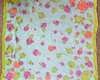 Bufanda de seda vintage con estampado geométrico colorido, 66 x 66 cm, burbujas cuadradas