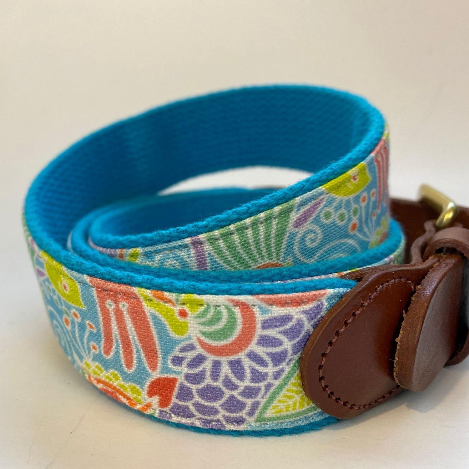 Colorful Eliza B. Leather & Fabric Belt With Brass Buckle 