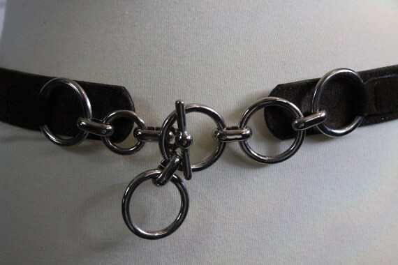 Vintage brown suede belt | silver chain buckle | … - image 1
