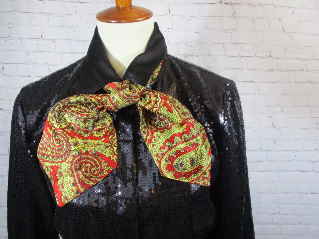80s Style Pussy Bow Ladies Tie Neckerchief Gold Red & - Etsy