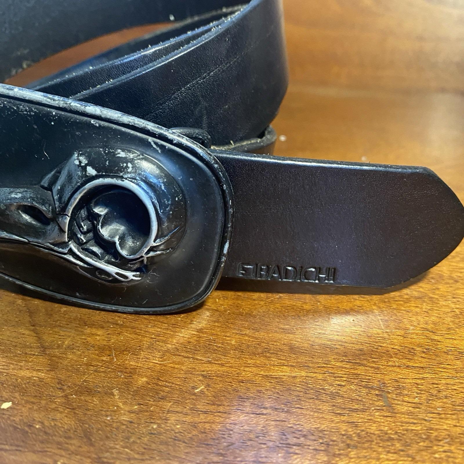 Badichi Belt Distressed Black Leather Silver Buckle Size  display picture 2