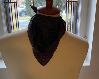 vintage scarf | dark green floral dot design | square scarf | silk | head scarf | neckerchief