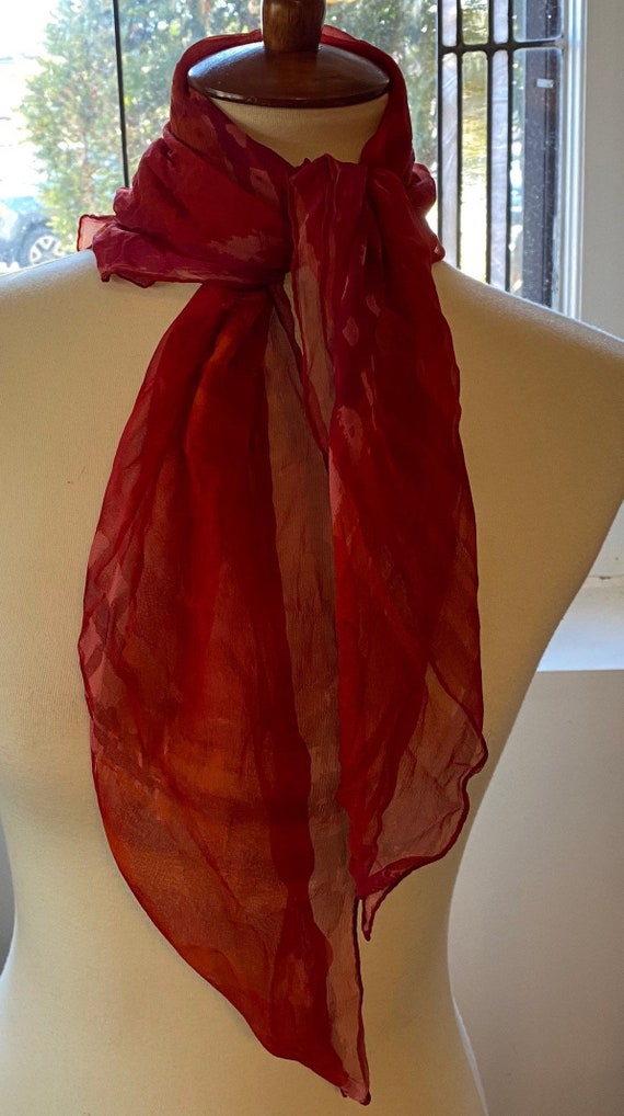 vintage scarf | retro scarf | translucent | red |… - image 4