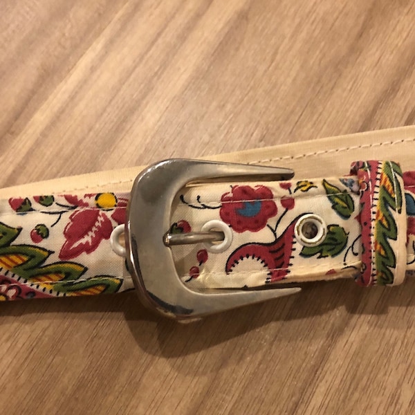 Colorful Belt | Printed belt | narrow belt | preppy pattern | D buckle with 5 holes| floral belt | Vintage fabric belt