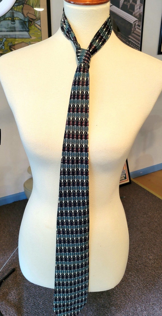 Silk tie | vintage tie | navy blue green tie | 10… - image 1