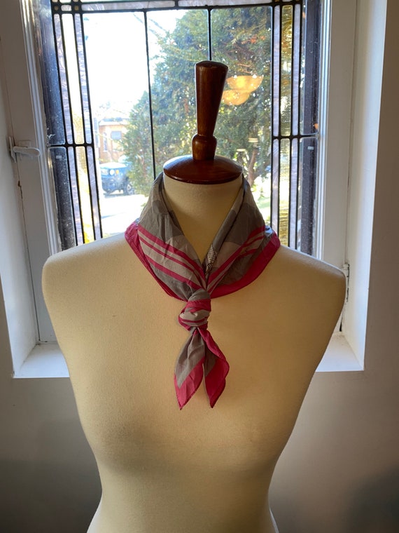 Square Scarf | stripe scarf | pink grey white | bo