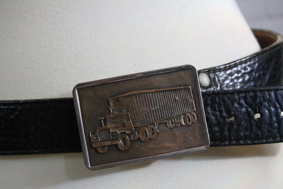 Vintage Belt | Trucker Belt Buckle | Leather Belt… - image 1