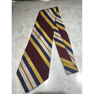 Regatta Tie Navy Blue Maroon Gold Diagonal Stripe Design 1970s Vintage Wide