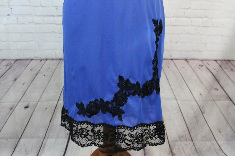 silky royal blue with black lace Blue Lacey half Slip| size small 1970 Seamprufe | satin