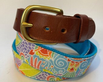 Colorful Eliza B. Leather & Fabric Belt With Brass Buckle  display picture 1