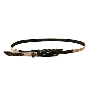 Alden Howard Black & White Leather Belt With Striped Buckle Design Fits 29” - 33”