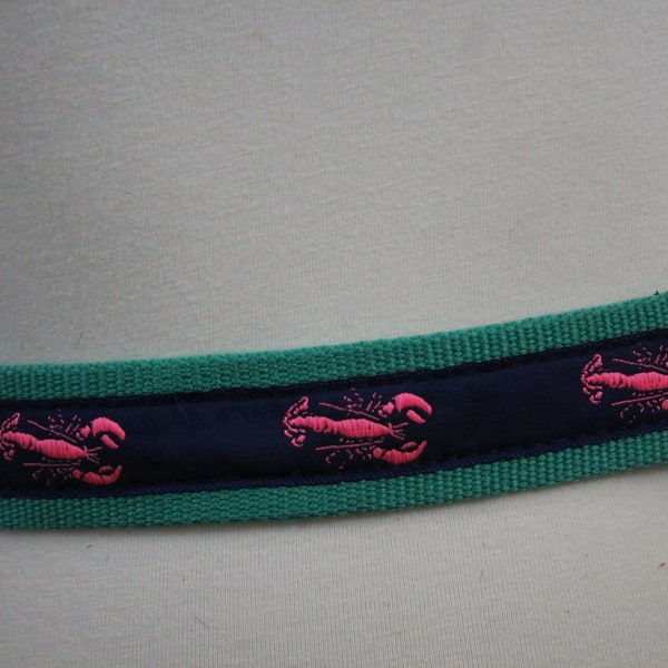 Lobster belt | Vintage Preppy Belt | blue green pink | 80s belt | 1980s style | d ring fabric preppy lobster | nautical belt | unisex belt