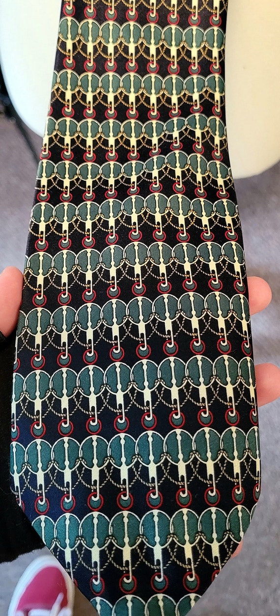 Silk tie | vintage tie | navy blue green tie | 10… - image 2