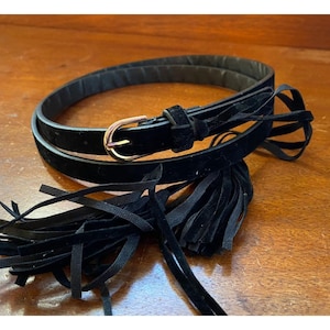 Black Velvet Tassel Belt With Gold Buckle For Women - Size XL