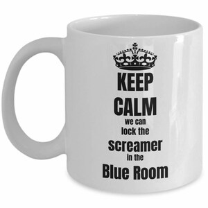 Funny Flight Attendant Mug - Lock the screamer in the Blue Room